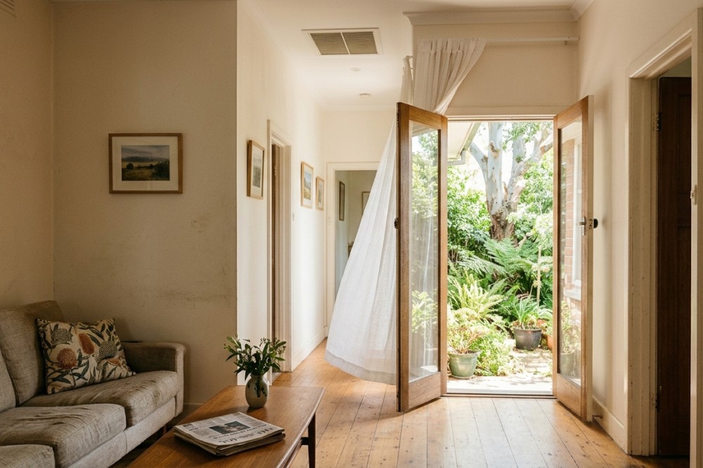 Evaporative cooling house interior